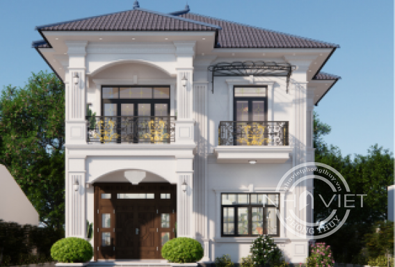 Mẫu Biệt Thự 2 Tầng Mái Nhật Mặt Tiền 10m Tân Cổ Điển sang trọng